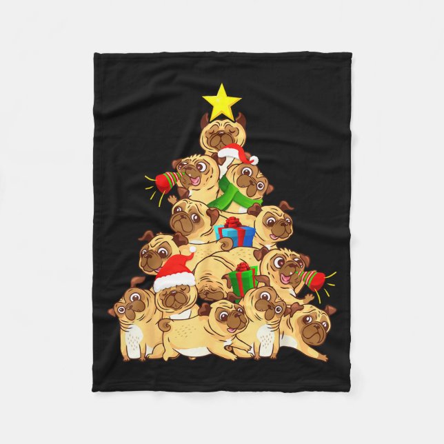 Pug Dogs Tree Christmas Sweater Xmas Pet Animal Do Fleece Blanket (Front)