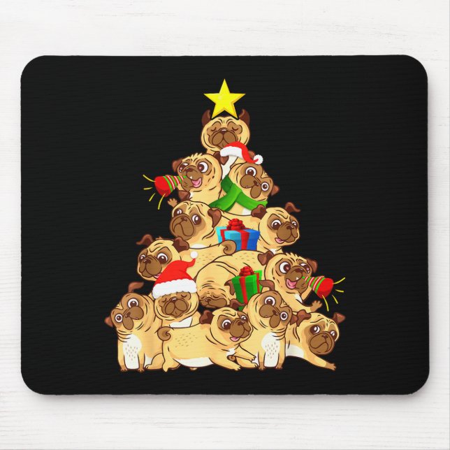 Pug Dogs Tree Christmas Sweater Xmas Pet Animal Do Mouse Pad (Front)