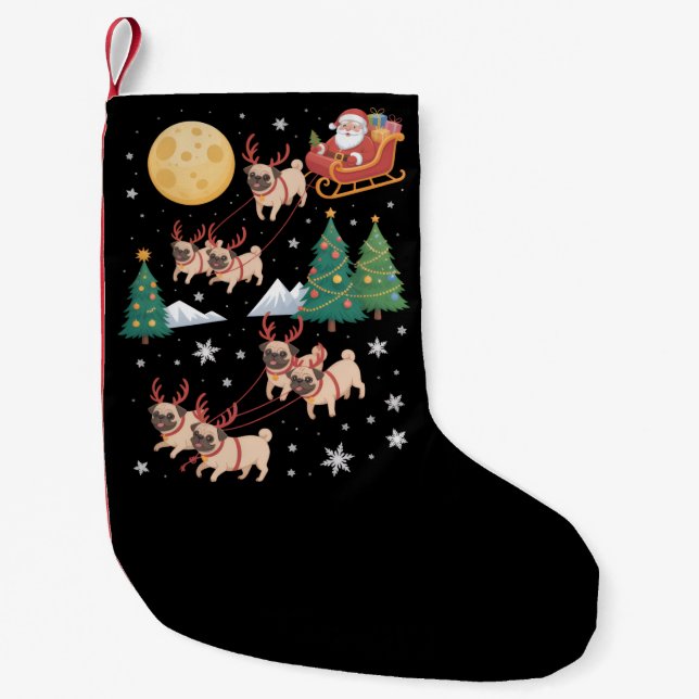 Pug Dogs Tree Christmas Sweater Xmas Pet Animal  Small Christmas Stocking (Front)