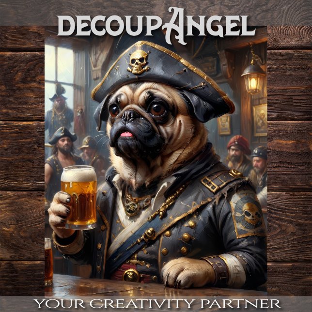 Pug Drinking Beer in Pirate's Den - Decoupage - Tissue Paper (Creator Uploaded)