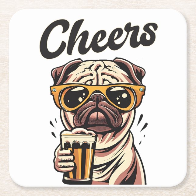 Pug Drinking Beer Meme  Square Paper Coaster (Front)