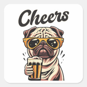 Pug Drinking Beer Meme Square Sticker