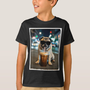 Pug drinking iced coffee animal dog meme T-Shirt