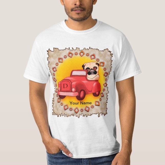 Pug Driving Car t-shirt (Front)