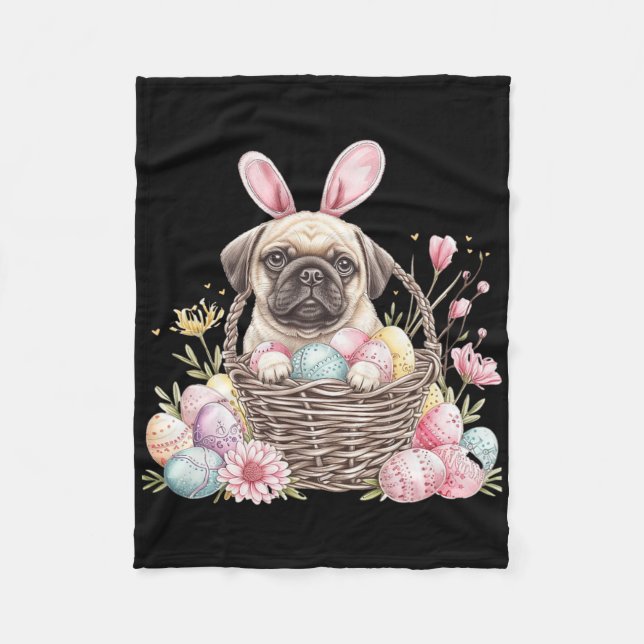 Pug Easter Pug Eggs Graphic  Fleece Blanket (Front)