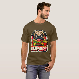 PUG EATING BURGER AND FRIES 3 T-Shirt