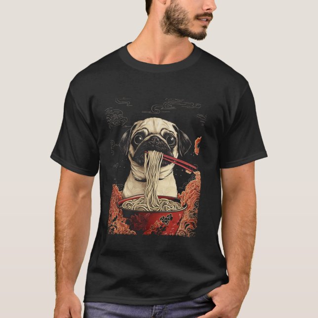 Pug Eating Ramen T-Shirt (Front)