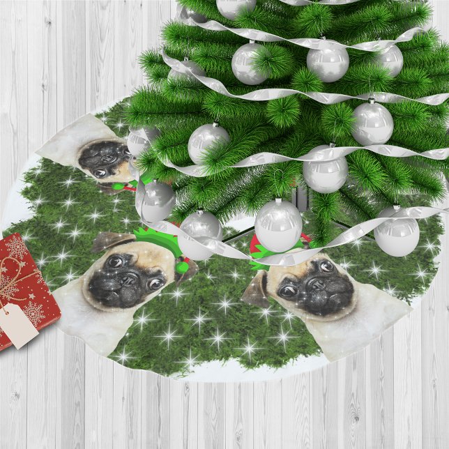 Pug Elves Christmas Wreath Brushed Polyester Tree Skirt (Creator Uploaded)
