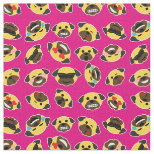 Pug Emoji Emoticon Pattern Fabric Hot Pink