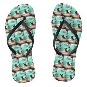 Pug enjoying on beach painting art jandals