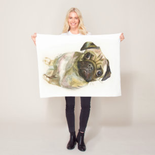 Pug Face Art Print Cute Pug Dog Fleece Blanket