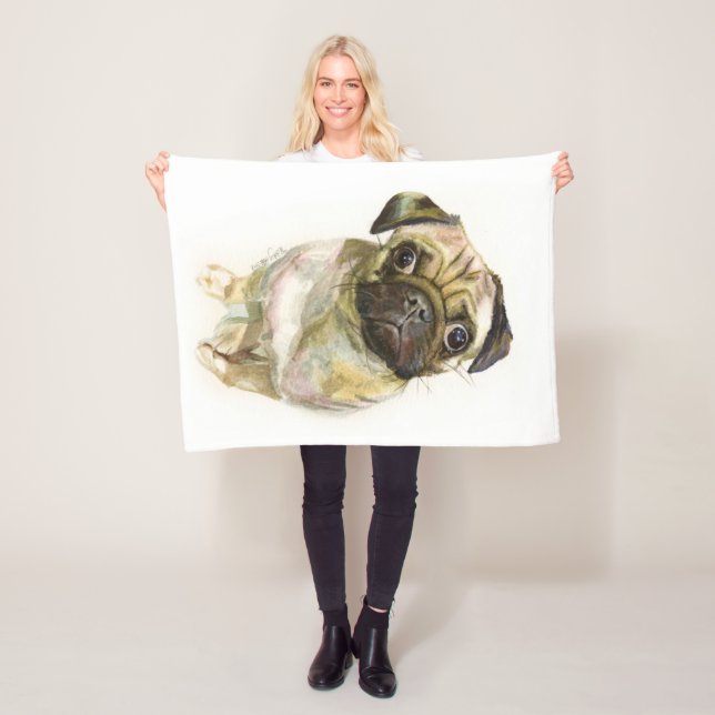 Pug Face Art Print | Cute Pug Dog Fleece Blanket (In Situ)