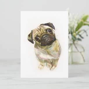 Pug Face Art Print   Cute Pug Dog Holiday Card