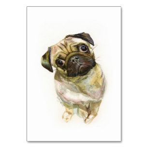 Pug Face Art Print   Cute Pug Dog Table Number