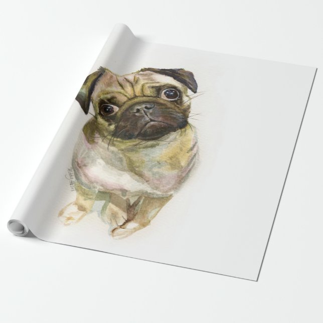 Pug Face Art Print | Cute Pug Dog Wrapping Paper (Unrolled)