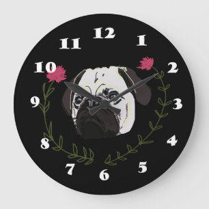 Pug Face, Dog Art Large Clock