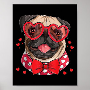 Pug Face Heart Gles Valentines Day Dog Lover Owner Poster