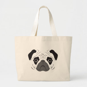 Pug Face Silhouette Large Tote Bag