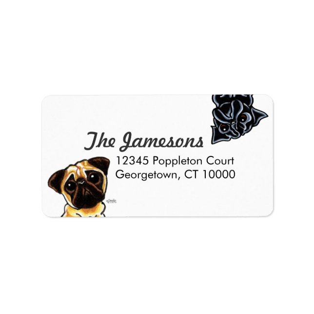 Pug Family Pet Name Personalised Custom Colour Label (Front)