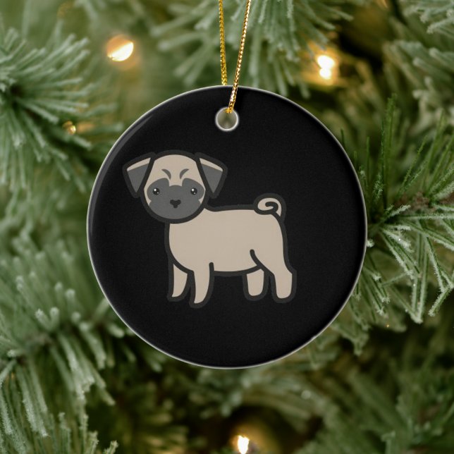 Pug Fawn Cartoon Ceramic Tree Decoration (Tree)