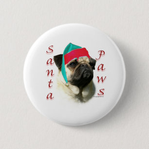 Pug (fawn) Santa Paws 6 Cm Round Badge