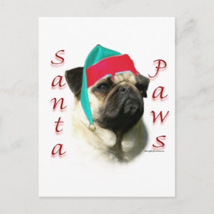 Pug (fawn) Santa Paws Holiday Postcard