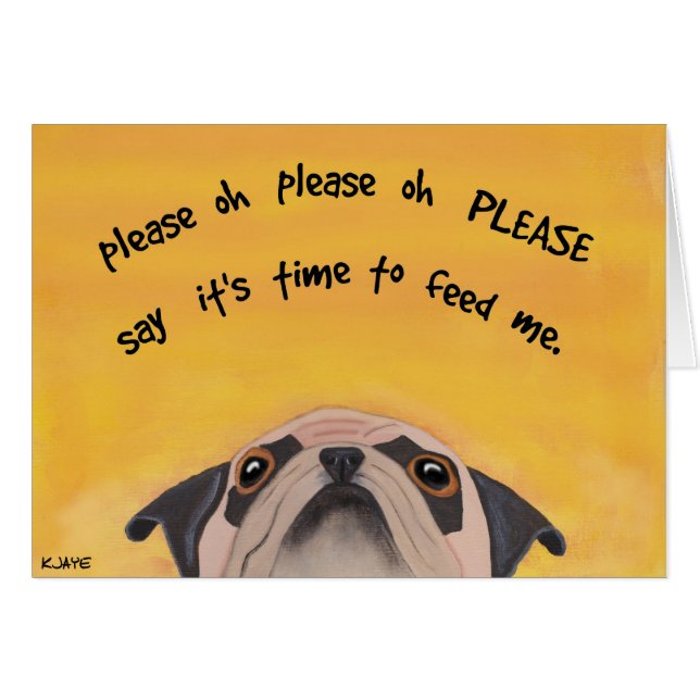 Pug Feeding Time - Fine Art Card for Dog Lovers (Front Horizontal)