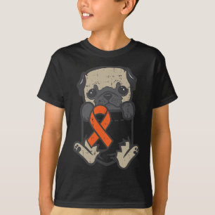 Pug Feet Orange Ribbon Pocket Leukemia Cancer Awar T-Shirt