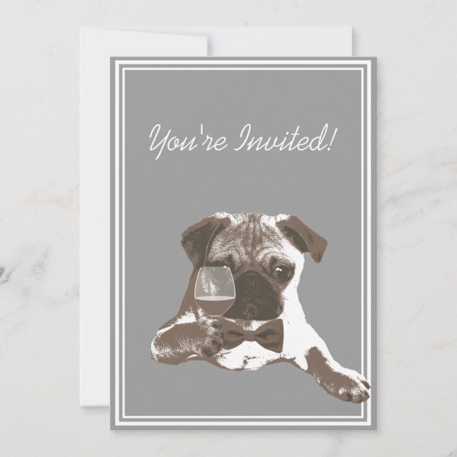 Pug & Fine Wine 30th Birthday Party Invitation (Front)
