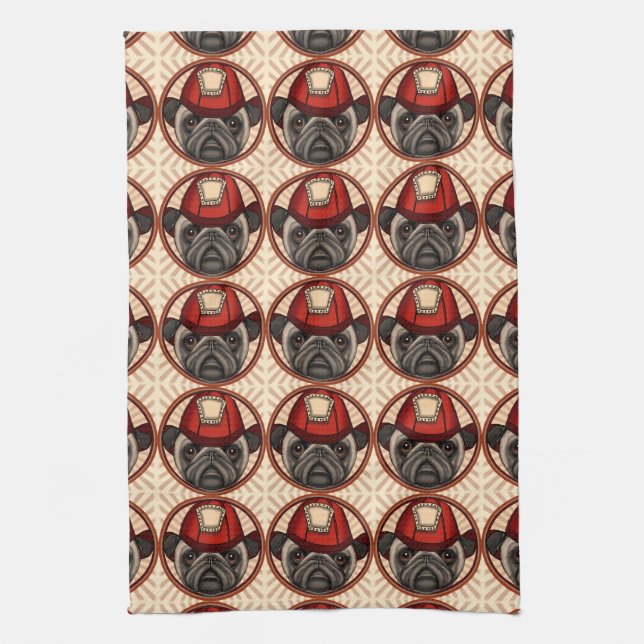 Pug Firefighter  Tea Towel (Vertical)
