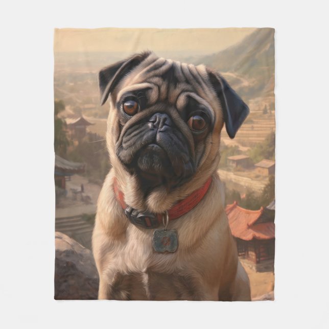Pug Fleece Blanket (Front)