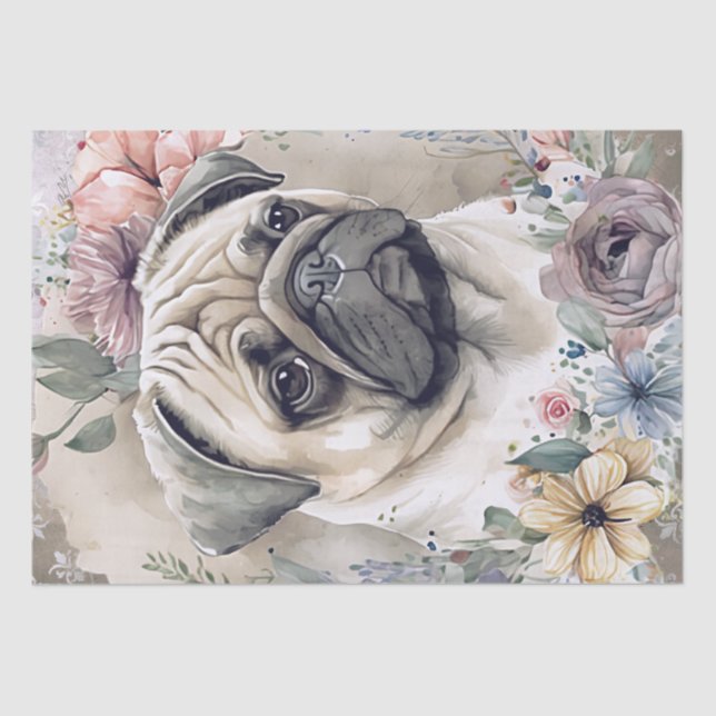 Pug Floral Dog Tissue Paper (Front)