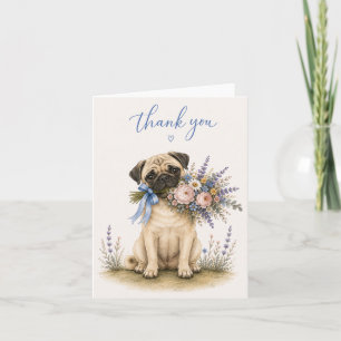 Pug Flower Bouquet Thank You Card