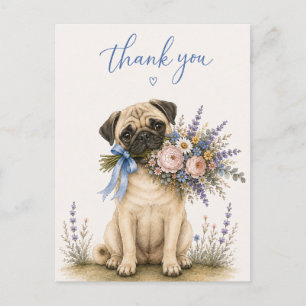Pug Flower Bouquet Thank You Postcard