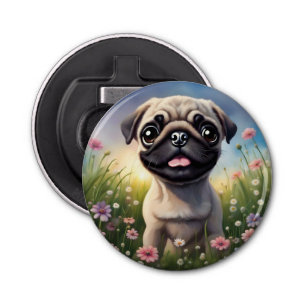 Pug Flowers Bottle Opener