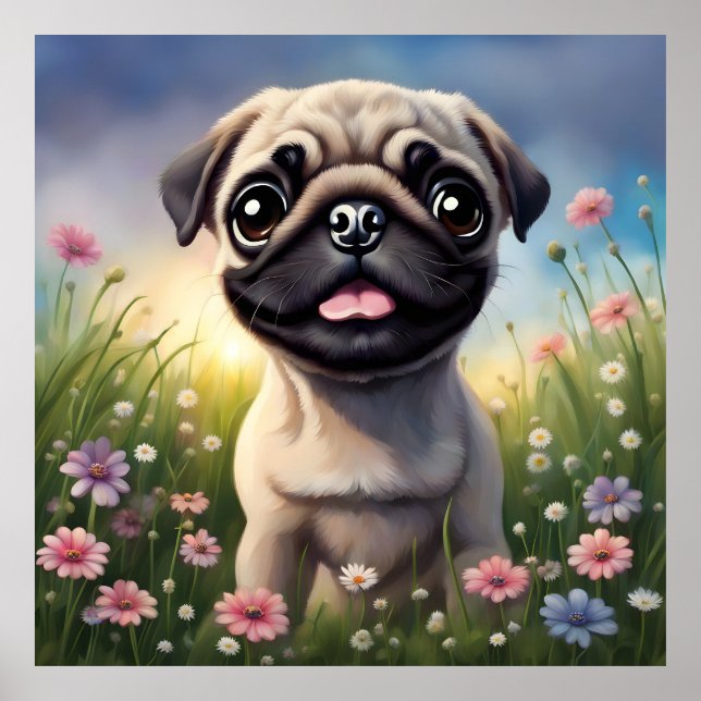 Pug Flowers Poster (Front)