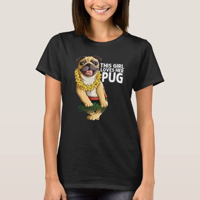Pug For Girls Kids Hula Dancer Aloha Pug T-Shirt (Front)