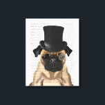 Pug, Formal Hound and Hat Canvas Print<br><div class="desc">Pug,  Formal Hound and Hat by FabFunky. Features a dapper pug wearing a fun tophat and monocle. | 191403D</div>
