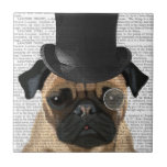Pug, Formal Hound and Hat Tile<br><div class="desc">Pug,  Formal Hound and Hat by FabFunky. Features a dapper pug wearing a fun tophat and monocle. | 191403D</div>