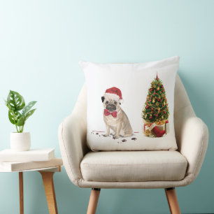 Pug Funny Christmas Dog with Tree Cushion