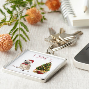 Pug Funny Christmas Dog with Tree Key Ring