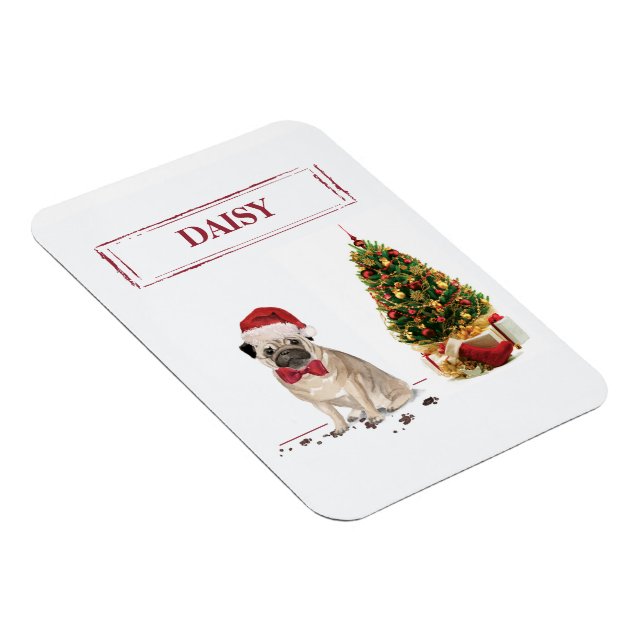 Pug Funny Christmas Dog with Tree Magnet (Right Side)