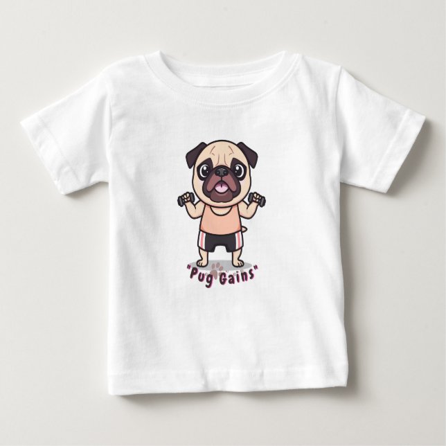 “Pug Gains Baby Finer Jersey T-Shirt – Cute & Funn (Front)