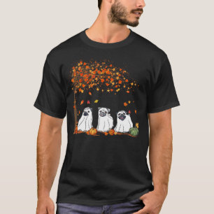 Pug Ghost Cute Under Fall Tree Halloween Autumn Do T-Shirt