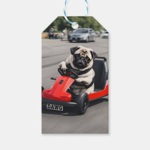 Pug go-kart racing gift tags