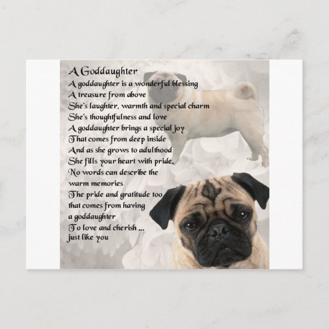 Pug - Goddaughter Poem Postcard (Front)