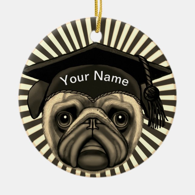 Pug Grad   Ceramic Tree Decoration (Front)