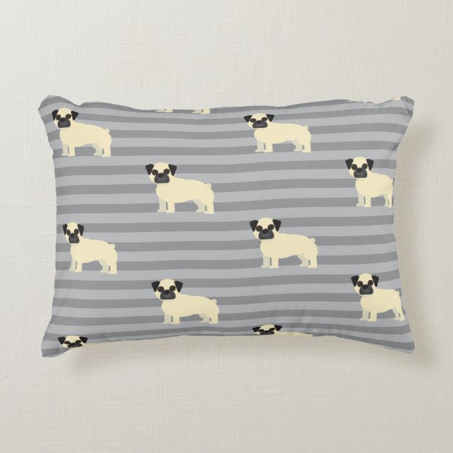 Pug Gray Lined Decorative Cushion (Front)