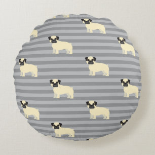 Pug Gray Lined Round Cushion