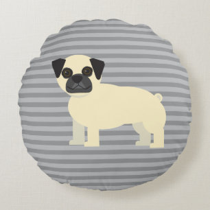 Pug Gray Lined Round Cushion
